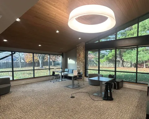 The Quiet Study Room at A-WTPL has large windows with natural light, several tables and lots of seating available for public use. Patrons must be quiet in this area. 